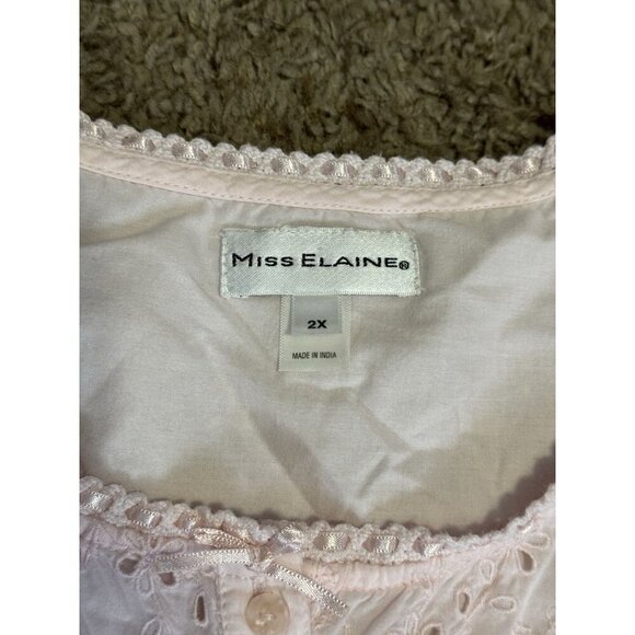 MISS ELAINE Short Cap Sleeve Pink Nightgown Pajama Dress Soft Eyelet Ribbon 2X - Picture 3 of 9